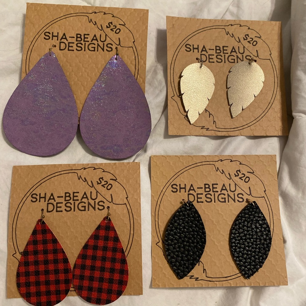 New leather earrings set of 4